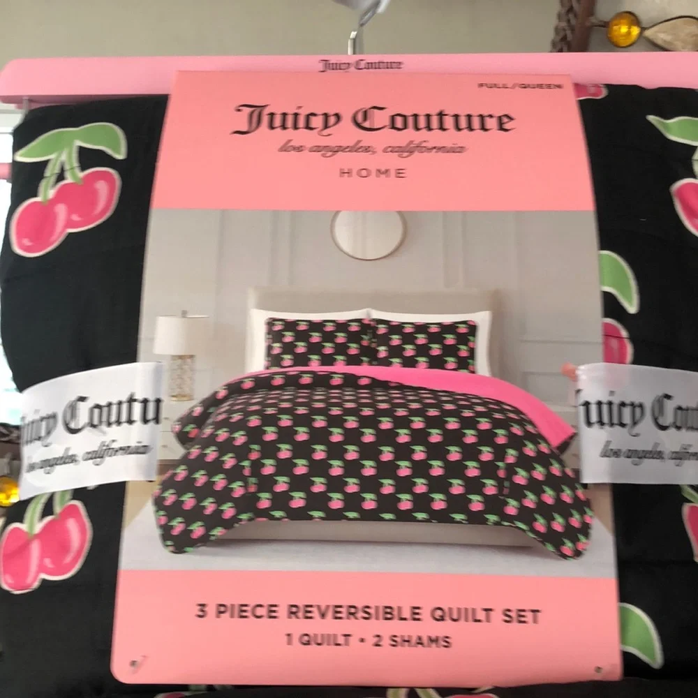 🍒 NWT Juicy Couture Cherry Full/Queen 3 Piece Reversible Quilt Set